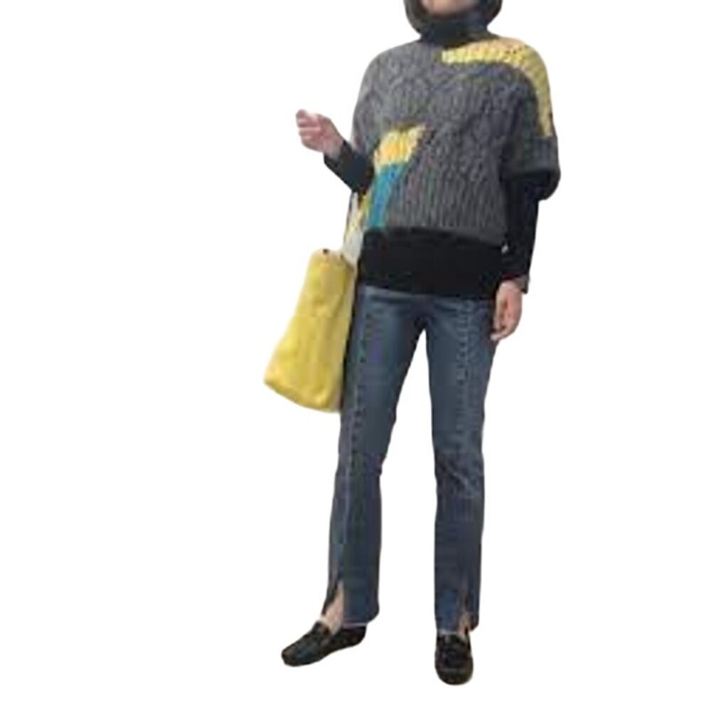 Zara Gray Colorblock Cable Knit Mock Neck Poncho Sweater Size Medium - Picture 2 of 9